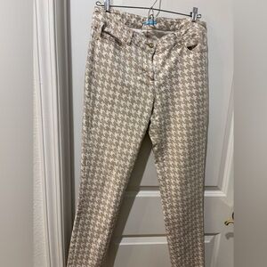 J. Mclaughlin Size 10 Houndstooth Print Lexi Skinny Jeans Tan White